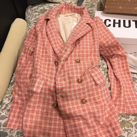 Free People Olivia Pink Gingham Blazer NWT - Picture 12 of 15